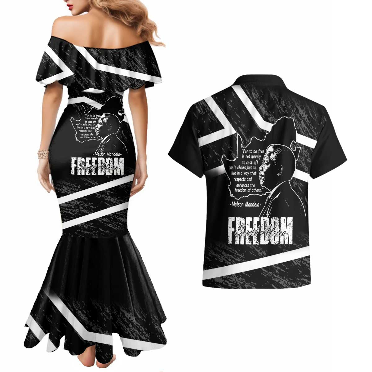 South Africa Freedom Day Couples Matching Mermaid Dress and Hawaiian Shirt Nelson Mandela With Map