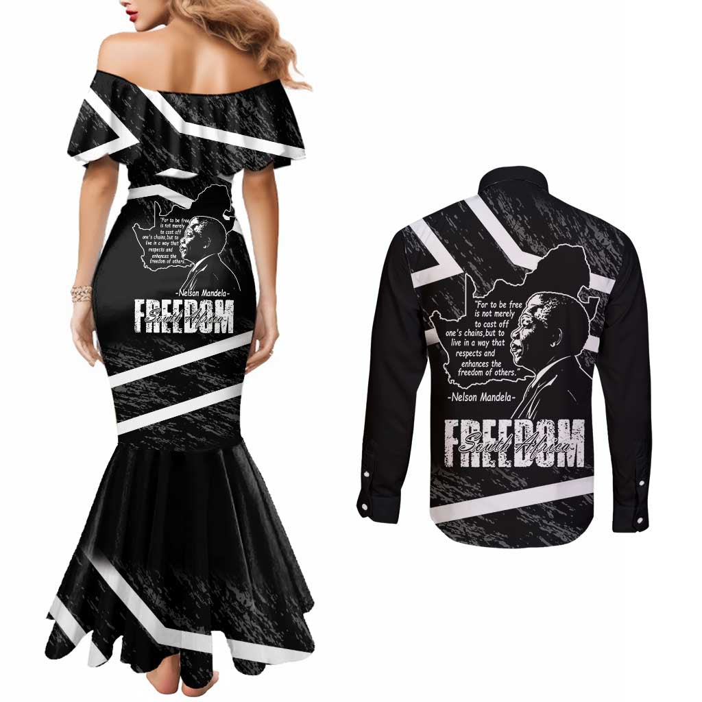 South Africa Freedom Day Couples Matching Mermaid Dress and Long Sleeve Button Shirt Nelson Mandela With Map