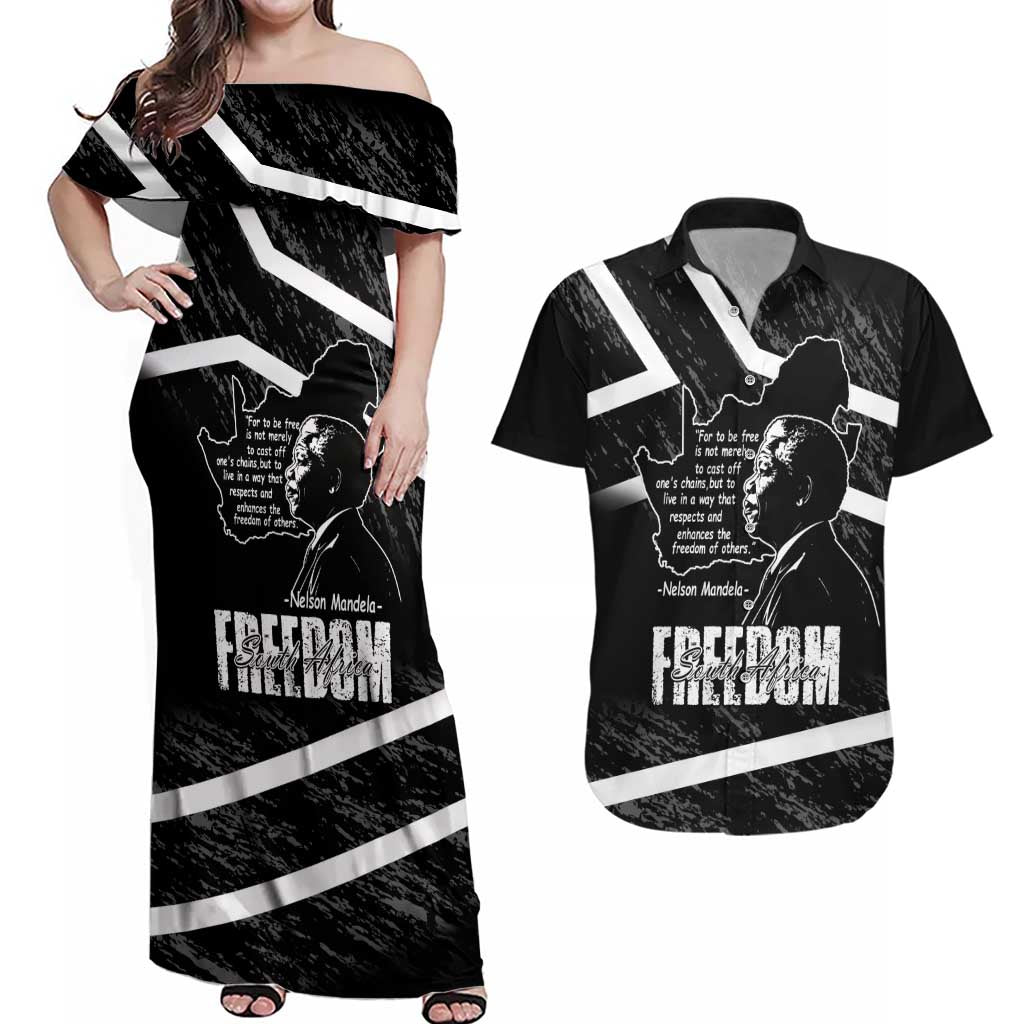 South Africa Freedom Day Couples Matching Off Shoulder Maxi Dress and Hawaiian Shirt Nelson Mandela With Map