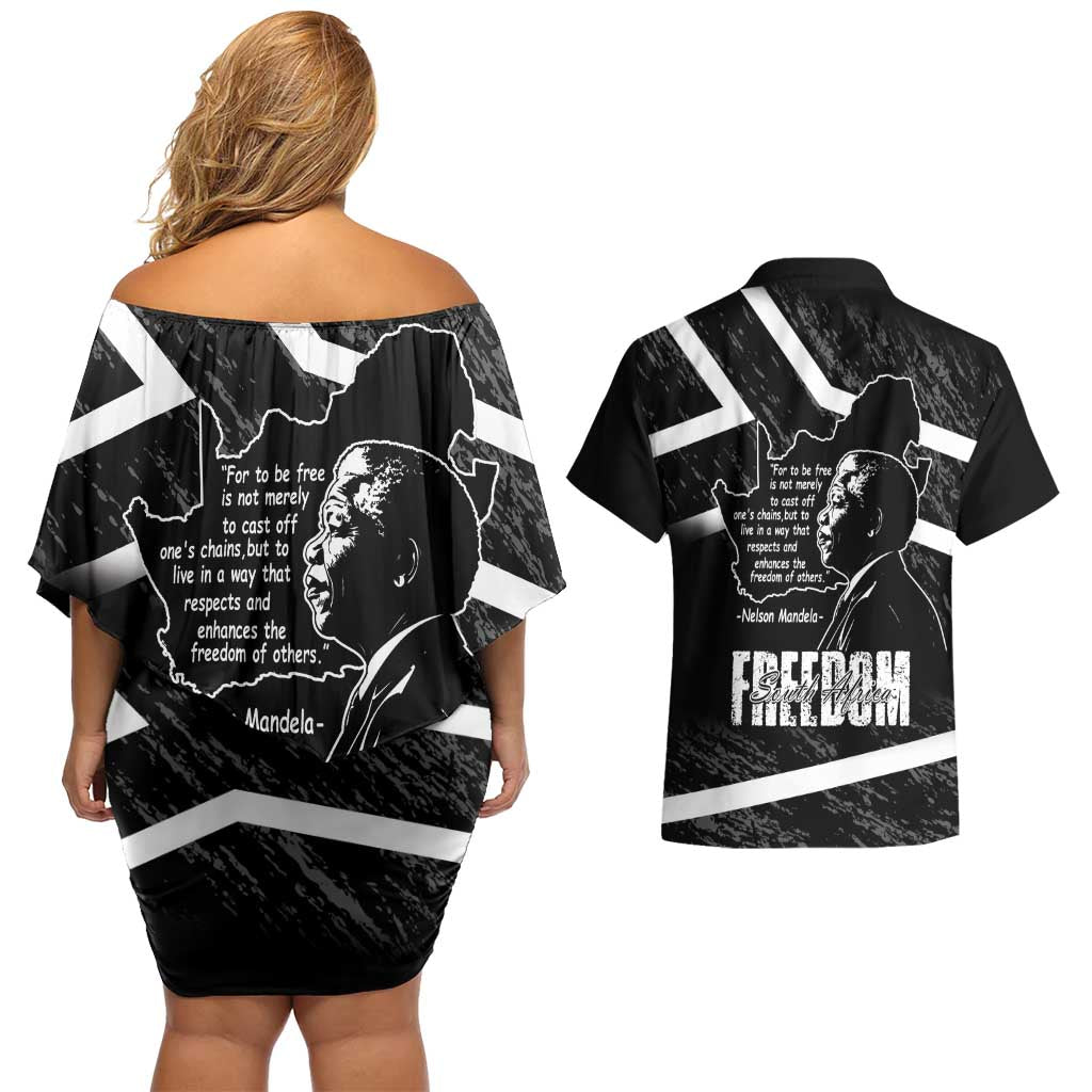 South Africa Freedom Day Couples Matching Off Shoulder Short Dress and Hawaiian Shirt Nelson Mandela With Map