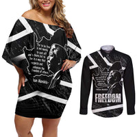 South Africa Freedom Day Couples Matching Off Shoulder Short Dress and Long Sleeve Button Shirt Nelson Mandela With Map