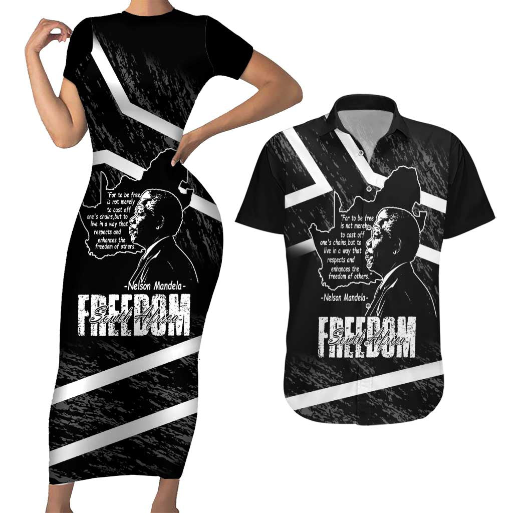 South Africa Freedom Day Couples Matching Short Sleeve Bodycon Dress and Hawaiian Shirt Nelson Mandela With Map