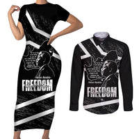 South Africa Freedom Day Couples Matching Short Sleeve Bodycon Dress and Long Sleeve Button Shirt Nelson Mandela With Map