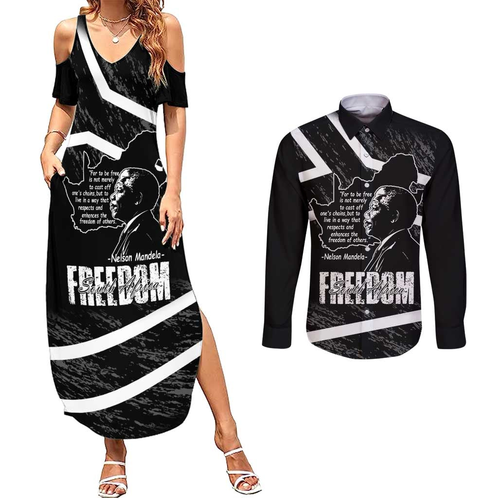 South Africa Freedom Day Couples Matching Summer Maxi Dress and Long Sleeve Button Shirt Nelson Mandela With Map