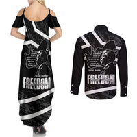 South Africa Freedom Day Couples Matching Summer Maxi Dress and Long Sleeve Button Shirt Nelson Mandela With Map