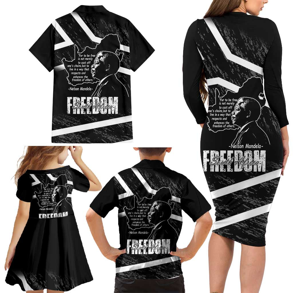 South Africa Freedom Day Family Matching Long Sleeve Bodycon Dress and Hawaiian Shirt Nelson Mandela With Map