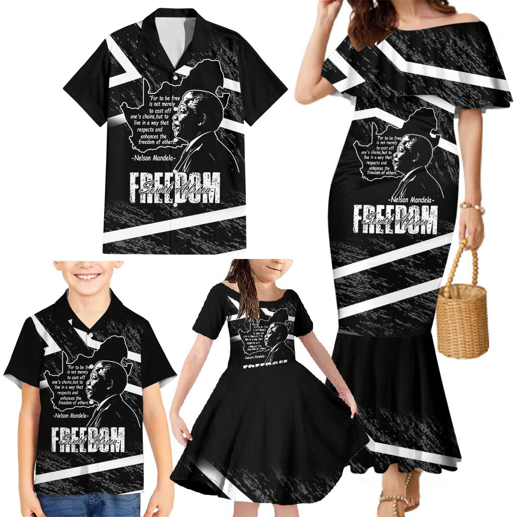South Africa Freedom Day Family Matching Mermaid Dress and Hawaiian Shirt Nelson Mandela With Map