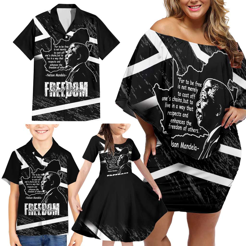 South Africa Freedom Day Family Matching Off Shoulder Short Dress and Hawaiian Shirt Nelson Mandela With Map