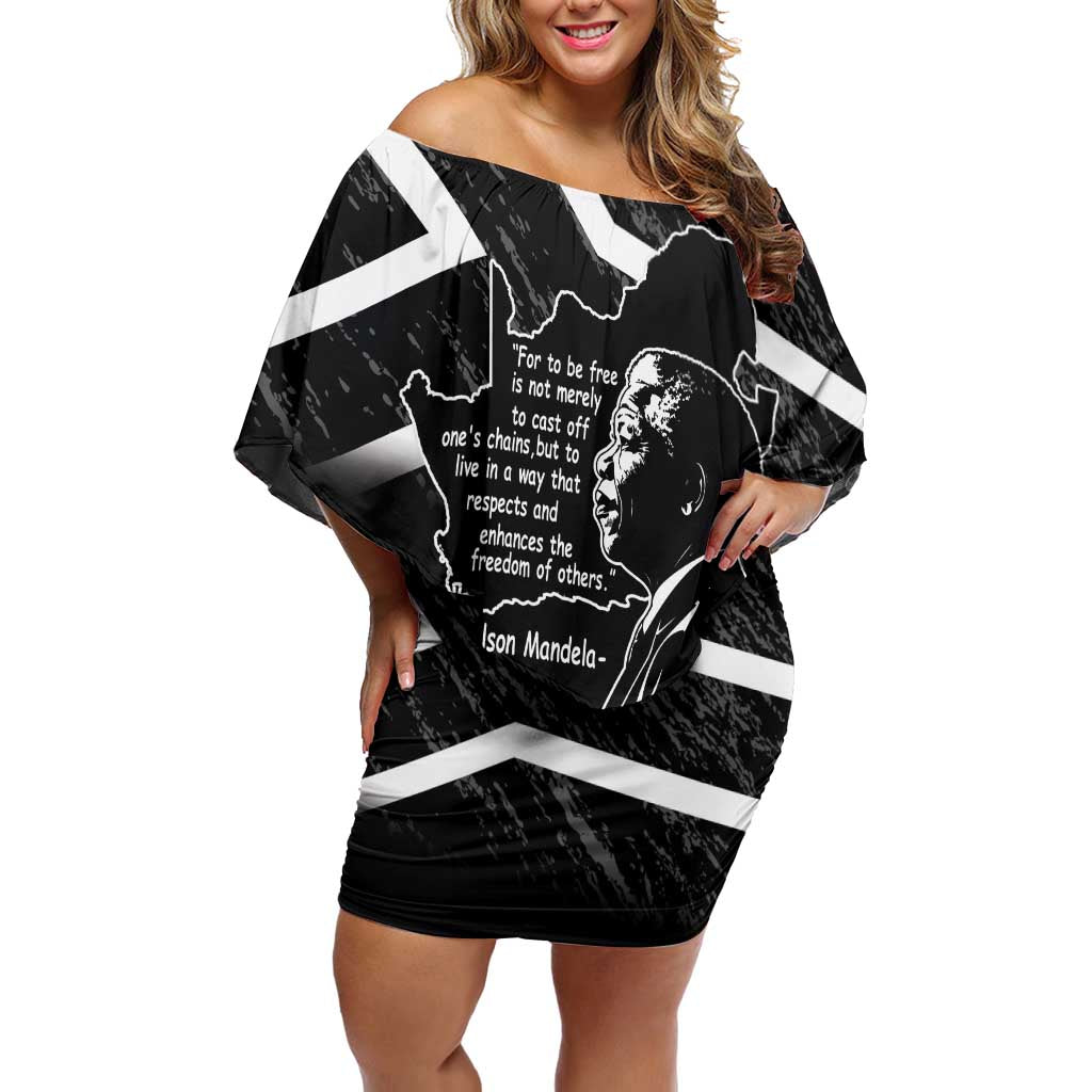 South Africa Freedom Day Family Matching Off Shoulder Short Dress and Hawaiian Shirt Nelson Mandela With Map