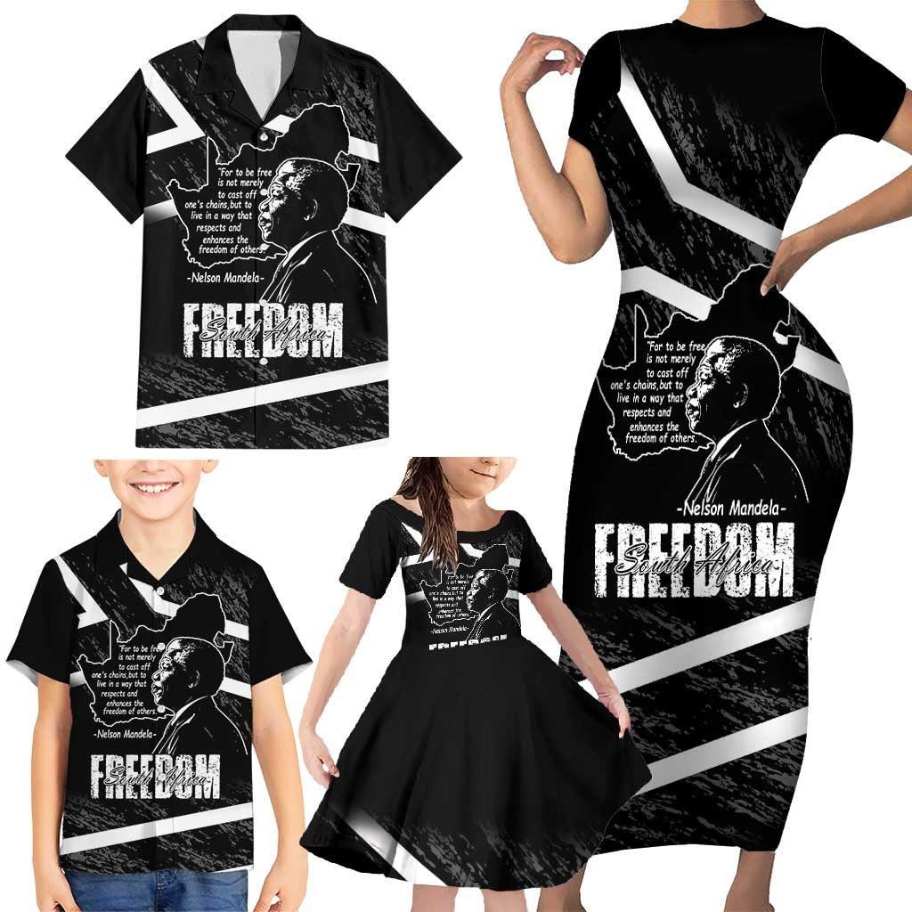 South Africa Freedom Day Family Matching Short Sleeve Bodycon Dress and Hawaiian Shirt Nelson Mandela With Map
