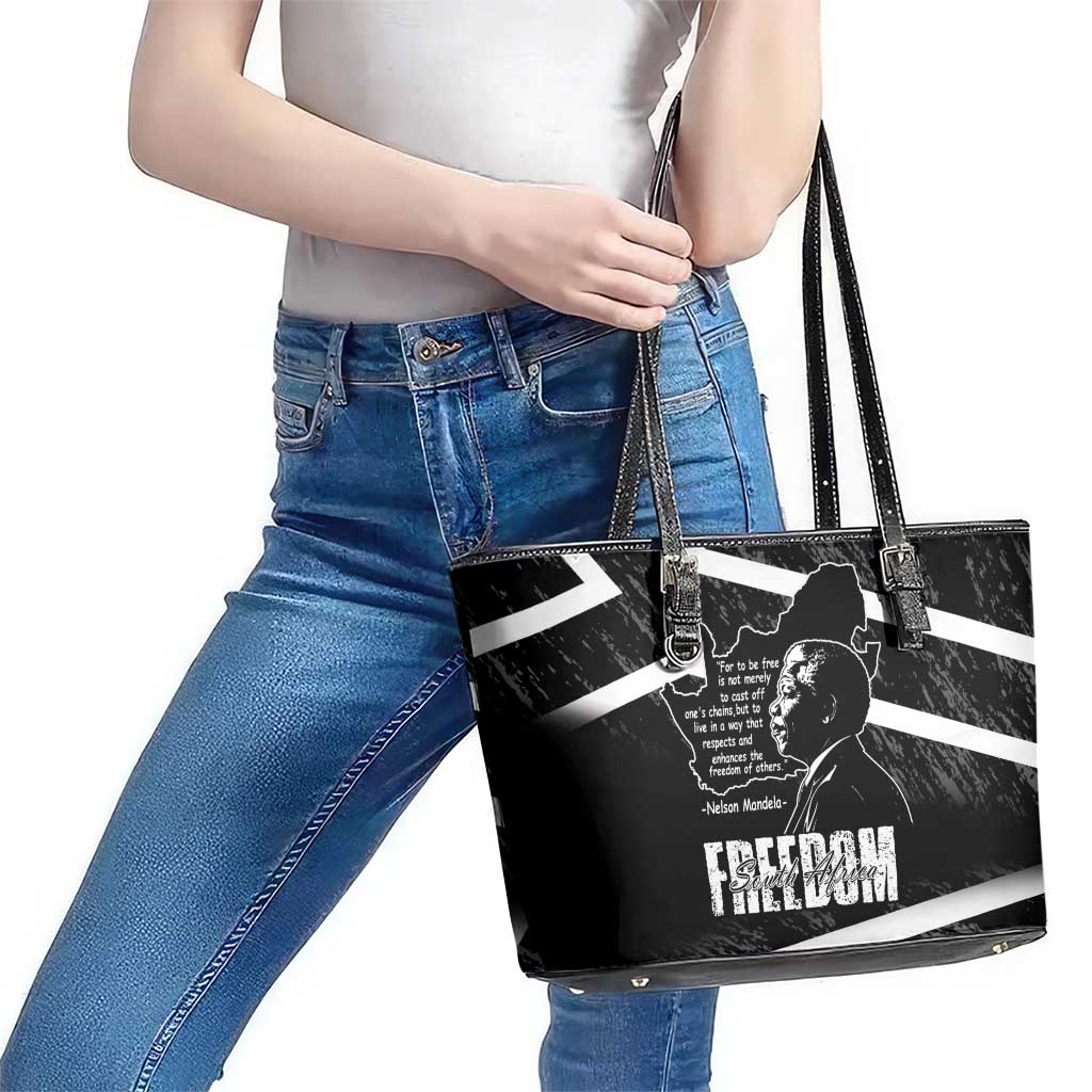 South Africa Freedom Day Leather Tote Bag Nelson Mandela With Map
