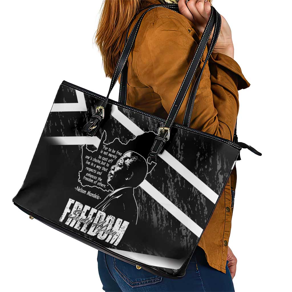 South Africa Freedom Day Leather Tote Bag Nelson Mandela With Map