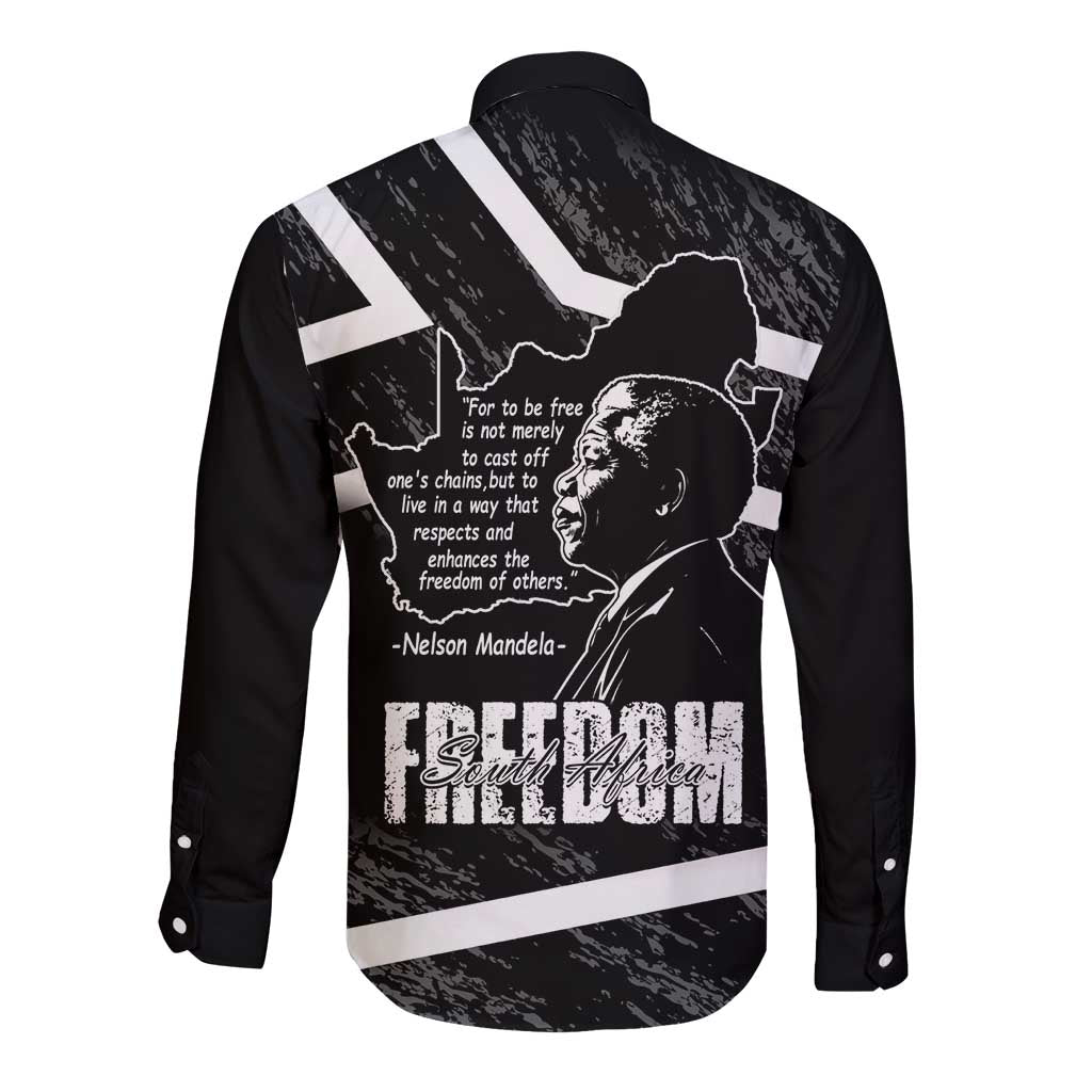 South Africa Freedom Day Long Sleeve Button Shirt Nelson Mandela With Map