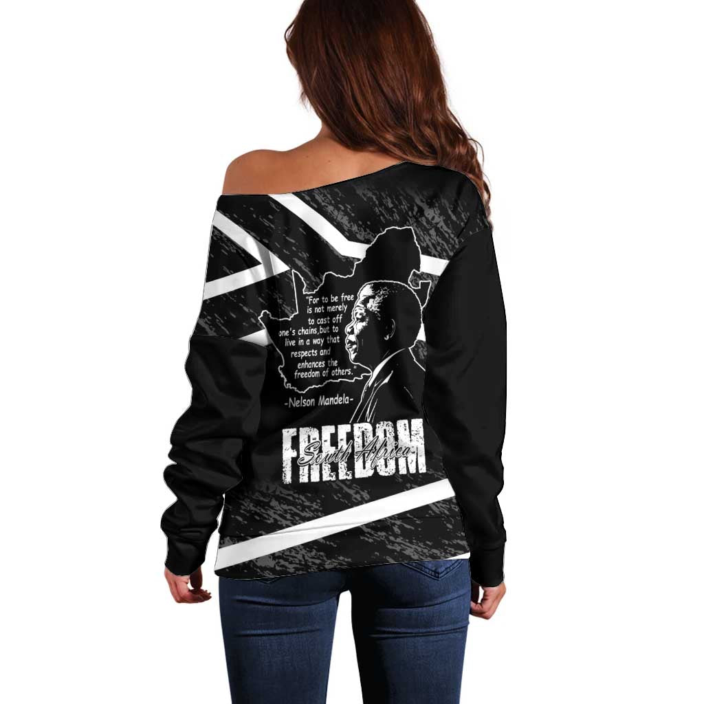 South Africa Freedom Day Off Shoulder Sweater Nelson Mandela With Map