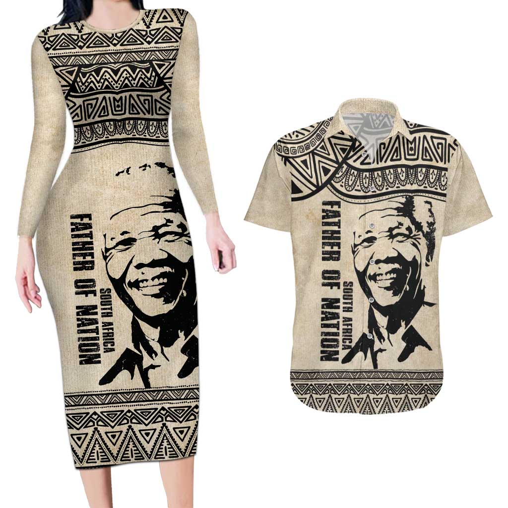 South Africa Nelson Mandela - Father Of Nation Couples Matching Long Sleeve Bodycon Dress and Hawaiian Shirt Vintage African Pattern