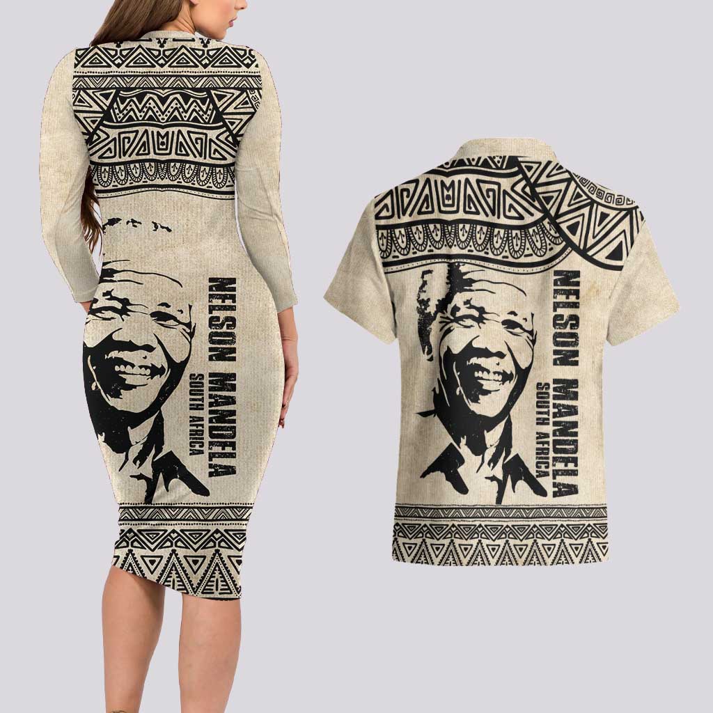 South Africa Nelson Mandela - Father Of Nation Couples Matching Long Sleeve Bodycon Dress and Hawaiian Shirt Vintage African Pattern