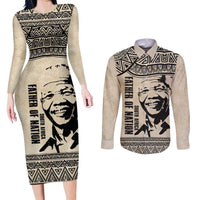 South Africa Nelson Mandela - Father Of Nation Couples Matching Long Sleeve Bodycon Dress and Long Sleeve Button Shirt Vintage African Pattern