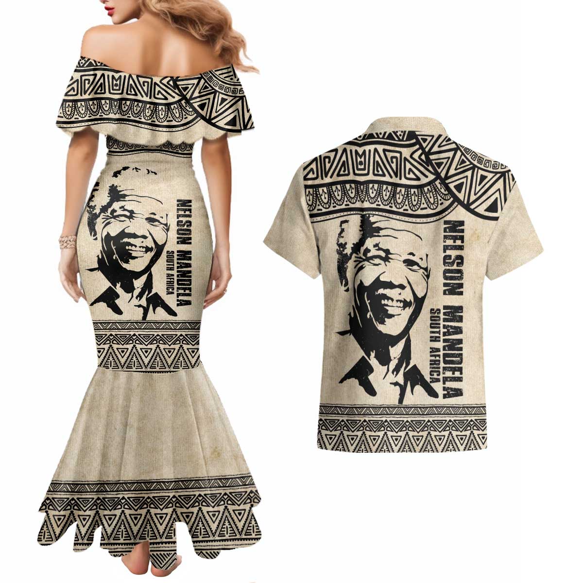 South Africa Nelson Mandela - Father Of Nation Couples Matching Mermaid Dress and Hawaiian Shirt Vintage African Pattern