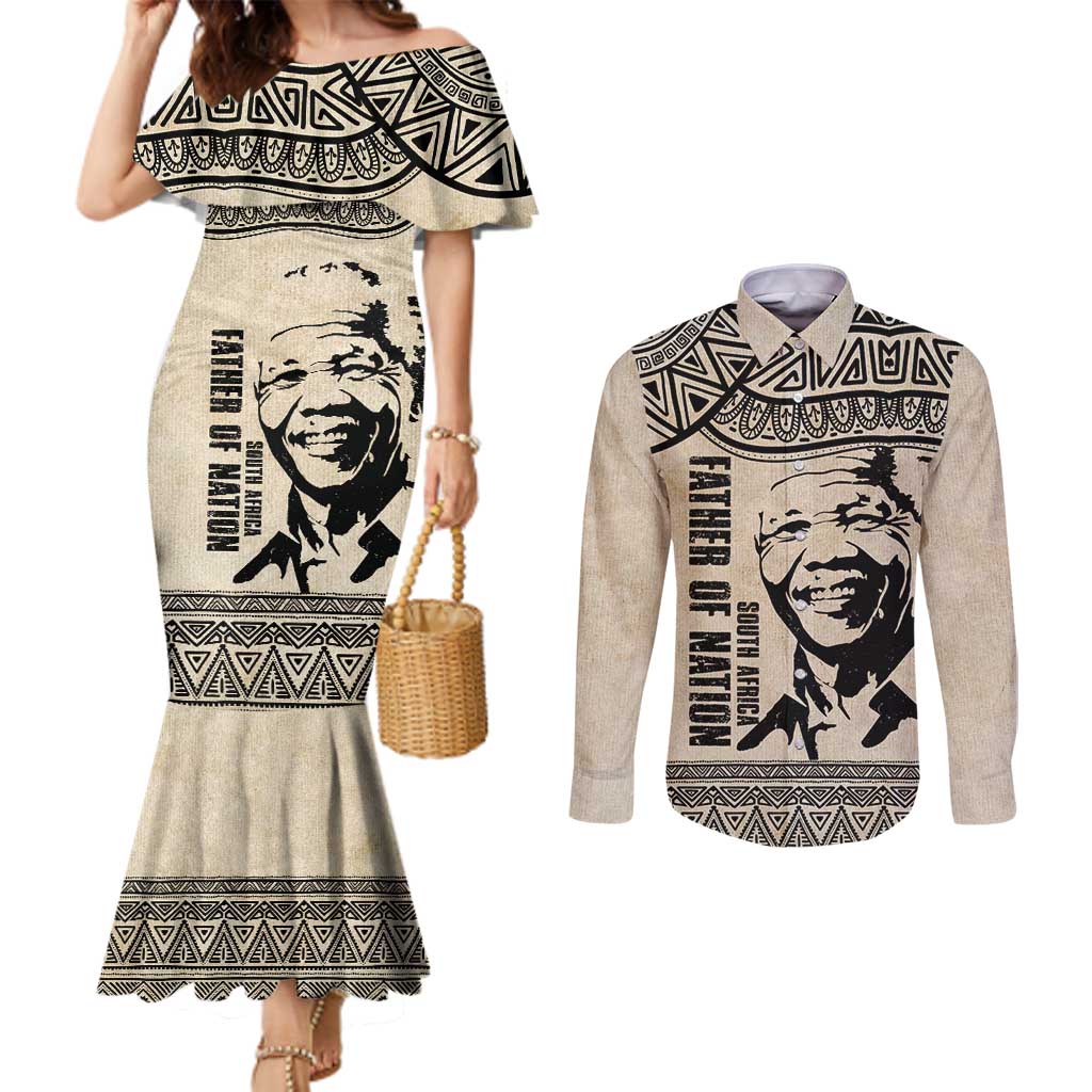South Africa Nelson Mandela - Father Of Nation Couples Matching Mermaid Dress and Long Sleeve Button Shirt Vintage African Pattern