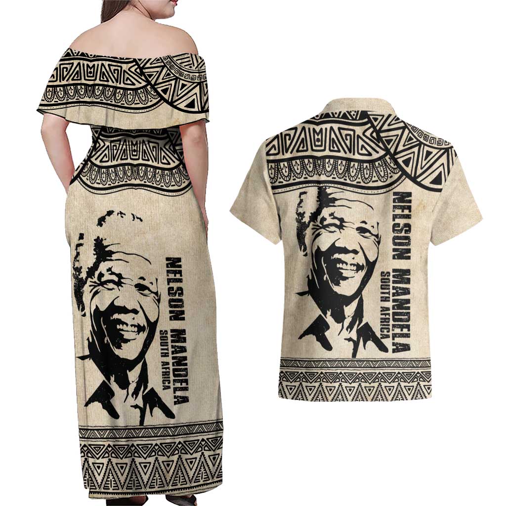 South Africa Nelson Mandela - Father Of Nation Couples Matching Off Shoulder Maxi Dress and Hawaiian Shirt Vintage African Pattern