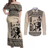 South Africa Nelson Mandela - Father Of Nation Couples Matching Off Shoulder Maxi Dress and Long Sleeve Button Shirt Vintage African Pattern