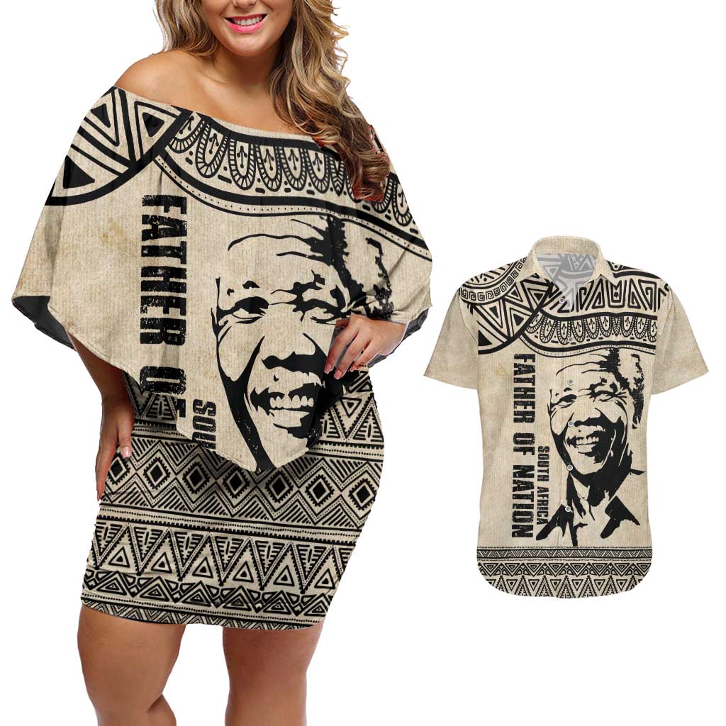 South Africa Nelson Mandela - Father Of Nation Couples Matching Off Shoulder Short Dress and Hawaiian Shirt Vintage African Pattern