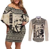 South Africa Nelson Mandela - Father Of Nation Couples Matching Off Shoulder Short Dress and Long Sleeve Button Shirt Vintage African Pattern