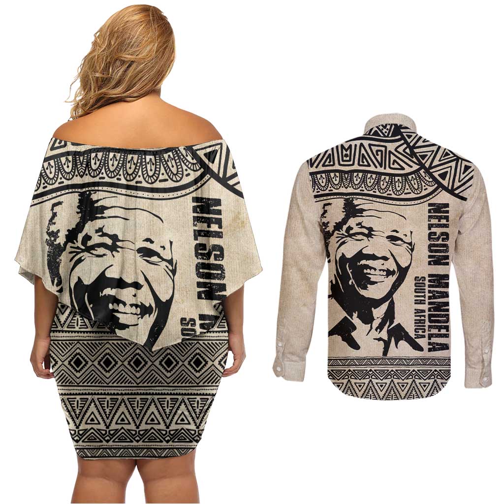 South Africa Nelson Mandela - Father Of Nation Couples Matching Off Shoulder Short Dress and Long Sleeve Button Shirt Vintage African Pattern