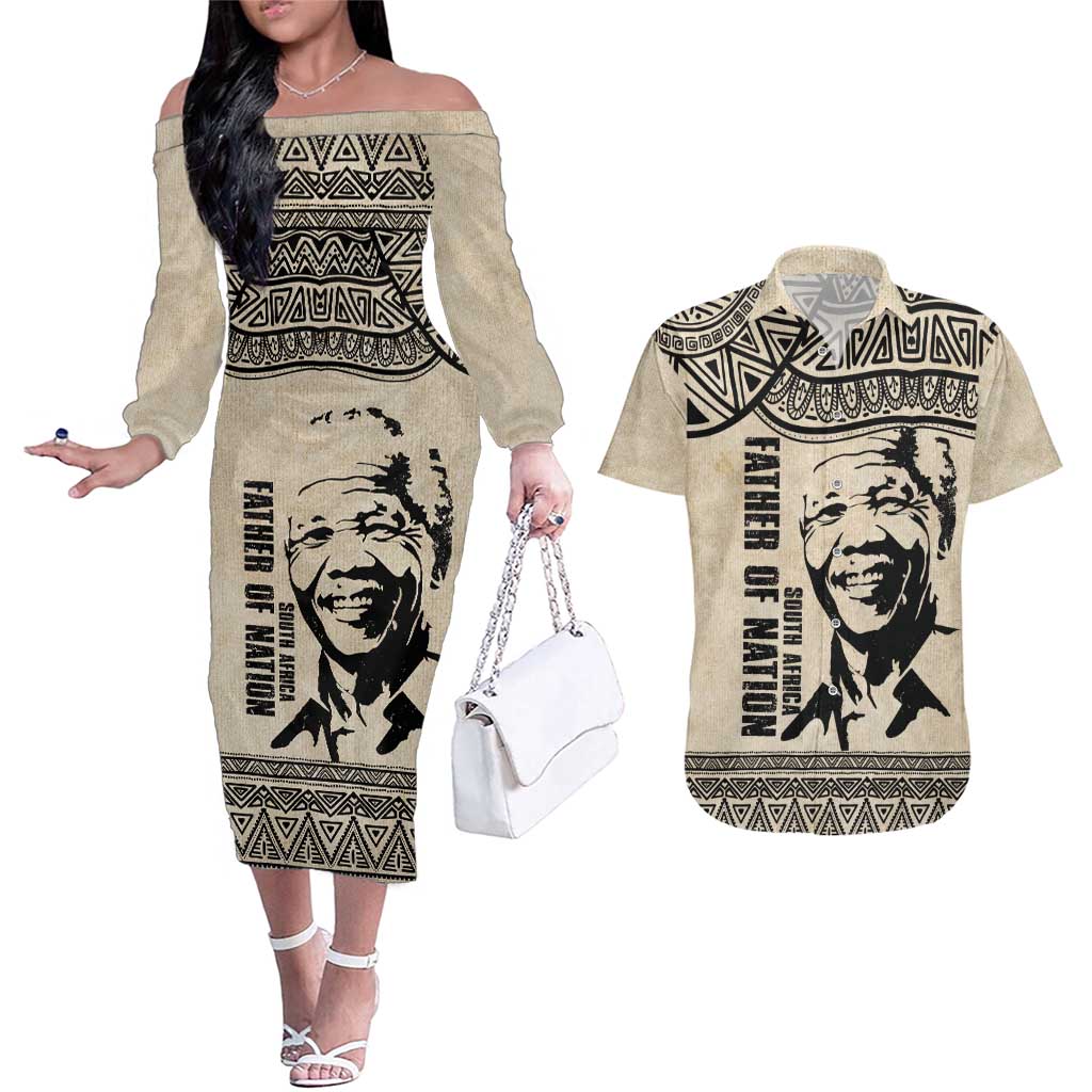 South Africa Nelson Mandela - Father Of Nation Couples Matching Off The Shoulder Long Sleeve Dress and Hawaiian Shirt Vintage African Pattern