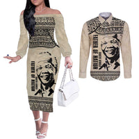 South Africa Nelson Mandela - Father Of Nation Couples Matching Off The Shoulder Long Sleeve Dress and Long Sleeve Button Shirt Vintage African Pattern
