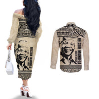 South Africa Nelson Mandela - Father Of Nation Couples Matching Off The Shoulder Long Sleeve Dress and Long Sleeve Button Shirt Vintage African Pattern