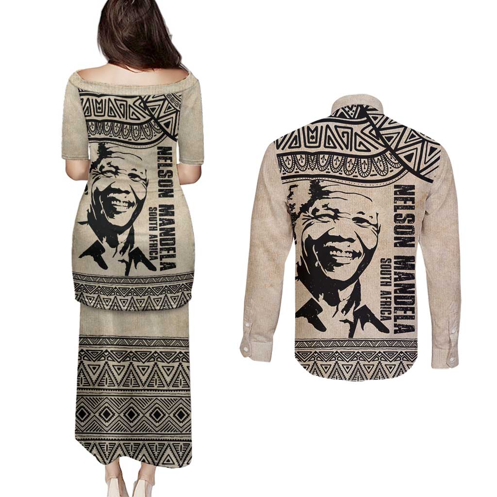South Africa Nelson Mandela - Father Of Nation Couples Matching Puletasi and Long Sleeve Button Shirt Vintage African Pattern