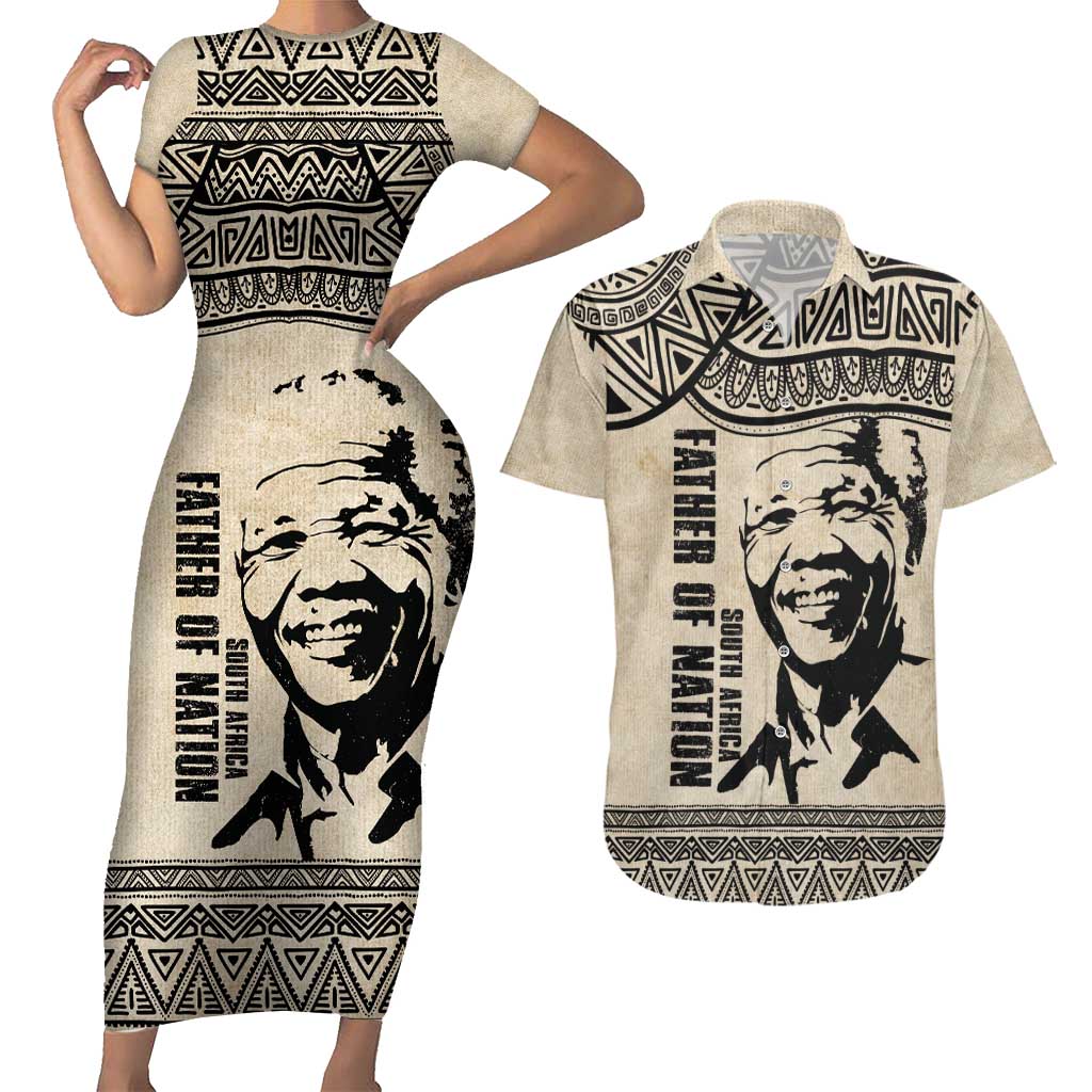 South Africa Nelson Mandela - Father Of Nation Couples Matching Short Sleeve Bodycon Dress and Hawaiian Shirt Vintage African Pattern
