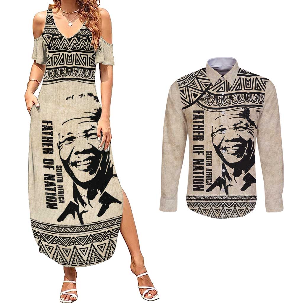 South Africa Nelson Mandela - Father Of Nation Couples Matching Summer Maxi Dress and Long Sleeve Button Shirt Vintage African Pattern