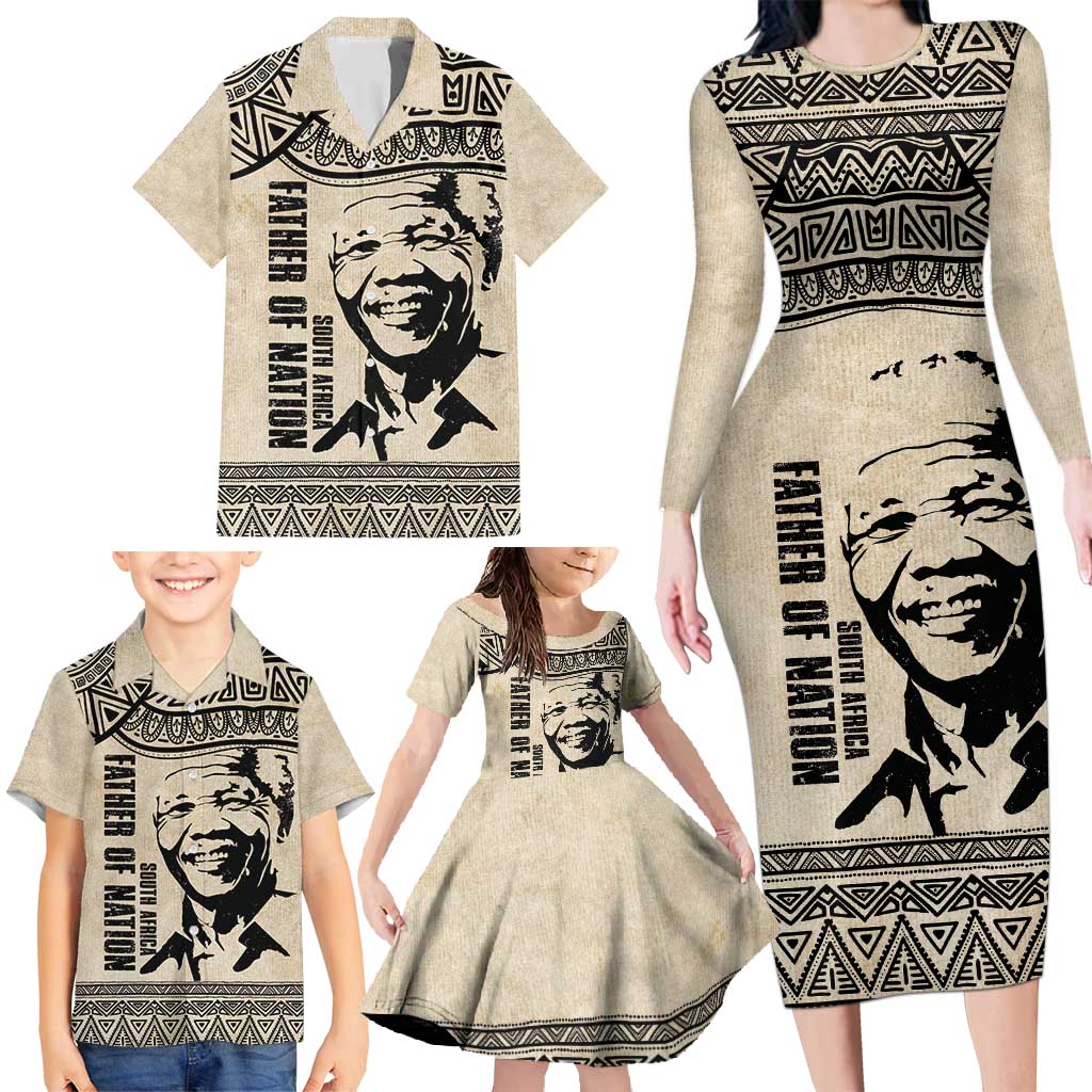 South Africa Nelson Mandela - Father Of Nation Family Matching Long Sleeve Bodycon Dress and Hawaiian Shirt Vintage African Pattern