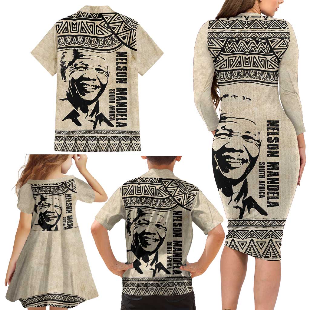 South Africa Nelson Mandela - Father Of Nation Family Matching Long Sleeve Bodycon Dress and Hawaiian Shirt Vintage African Pattern