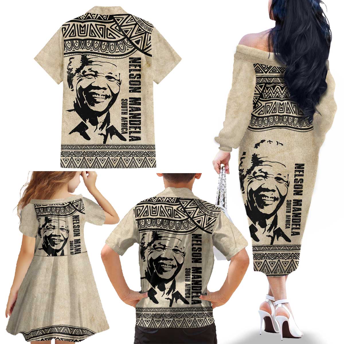 South Africa Nelson Mandela - Father Of Nation Family Matching Off The Shoulder Long Sleeve Dress and Hawaiian Shirt Vintage African Pattern