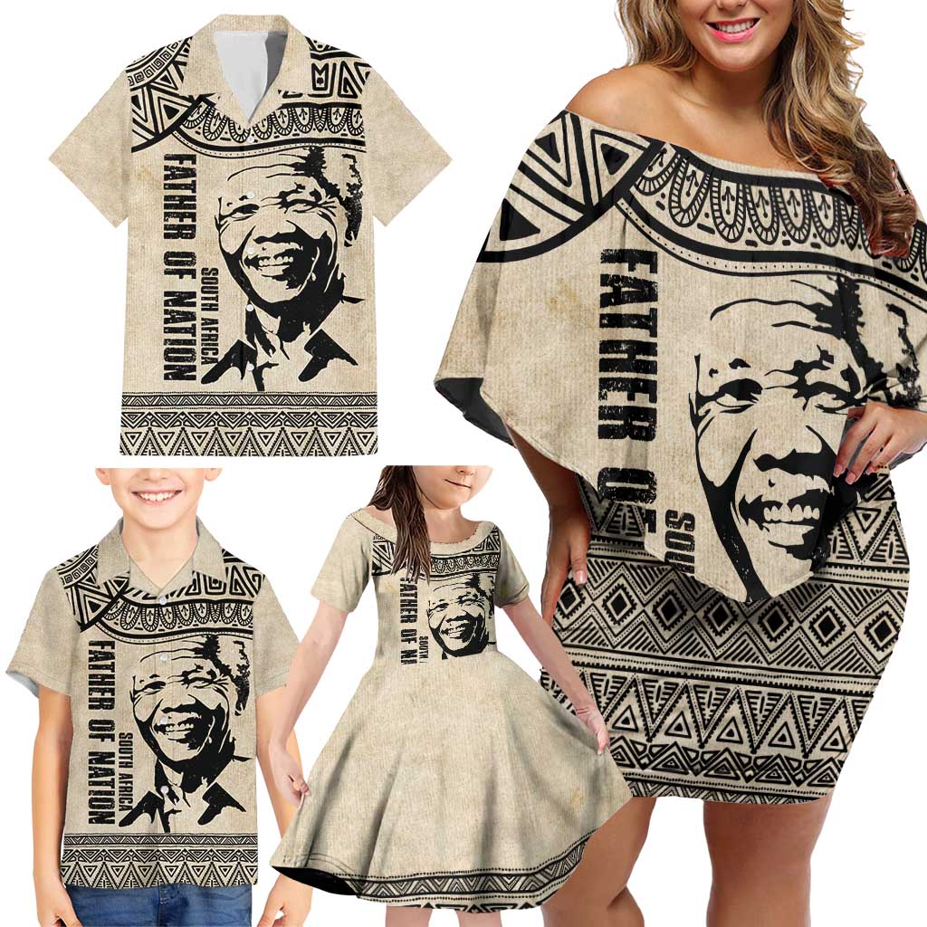 South Africa Nelson Mandela - Father Of Nation Family Matching Off Shoulder Short Dress and Hawaiian Shirt Vintage African Pattern