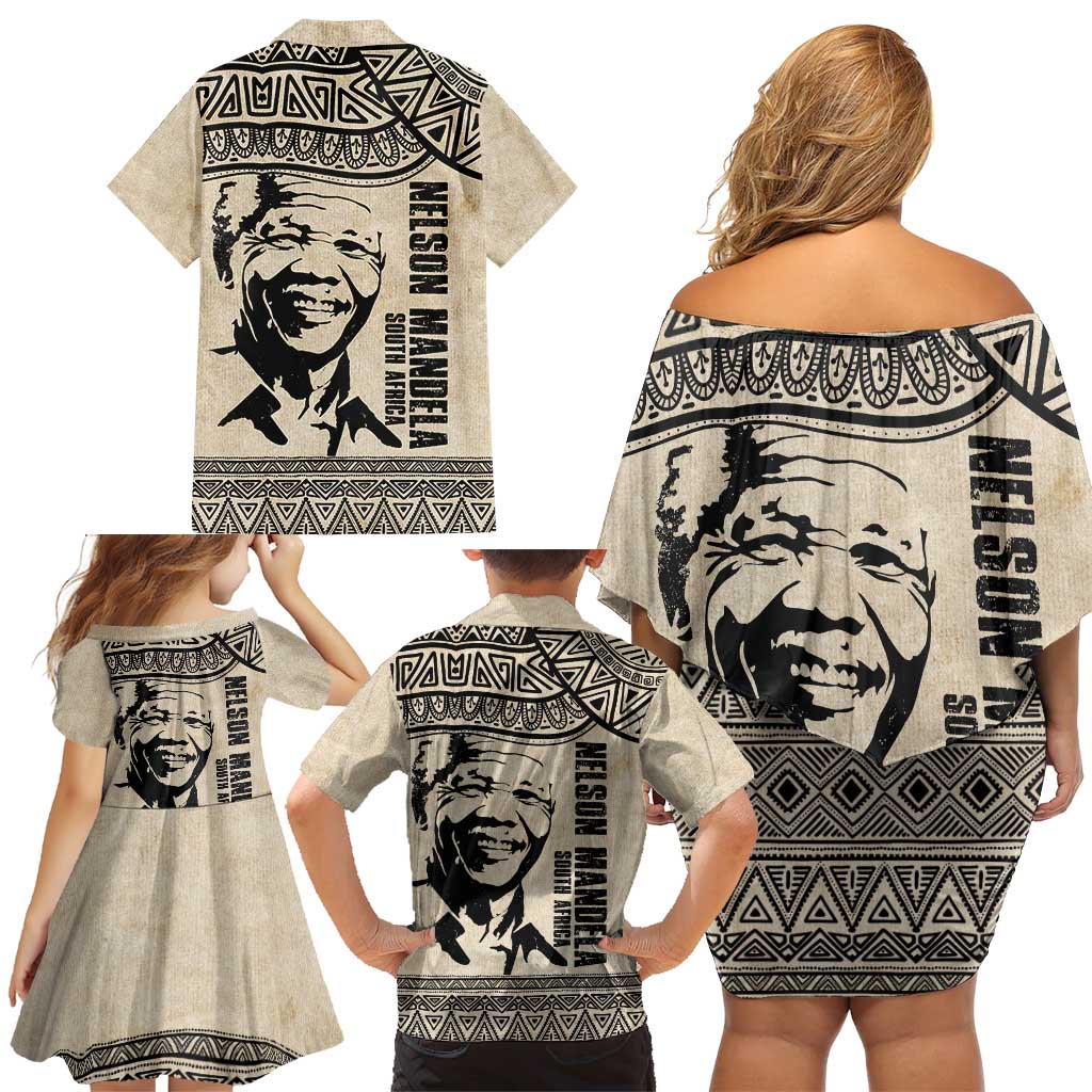 South Africa Nelson Mandela - Father Of Nation Family Matching Off Shoulder Short Dress and Hawaiian Shirt Vintage African Pattern