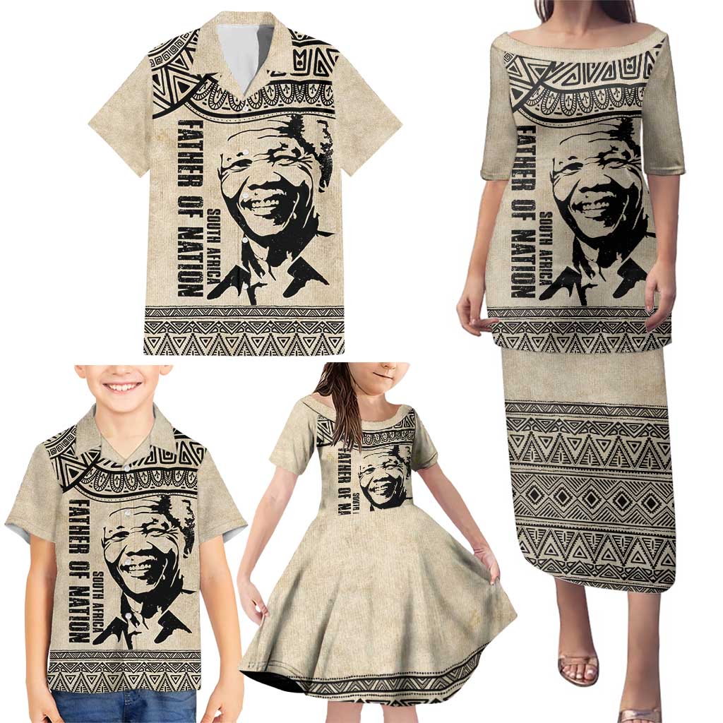 South Africa Nelson Mandela - Father Of Nation Family Matching Puletasi and Hawaiian Shirt Vintage African Pattern