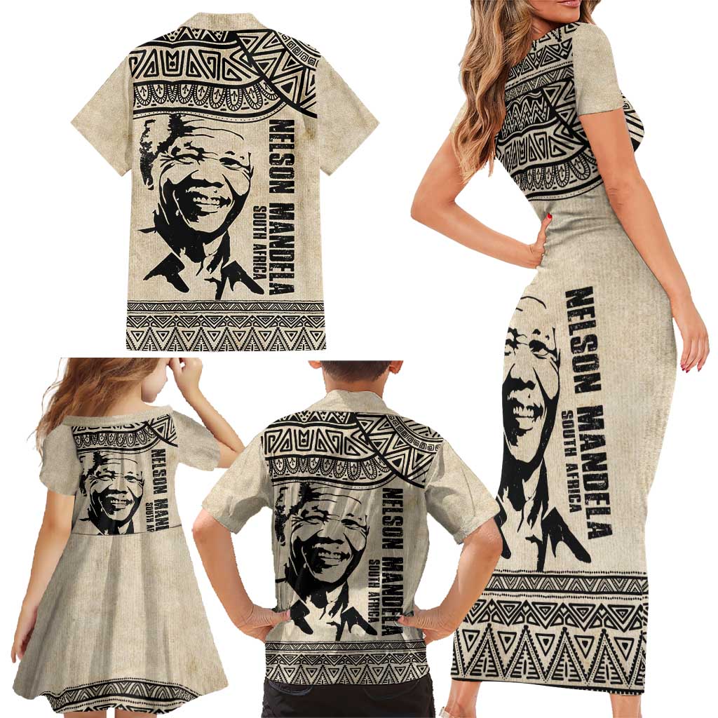 South Africa Nelson Mandela - Father Of Nation Family Matching Short Sleeve Bodycon Dress and Hawaiian Shirt Vintage African Pattern