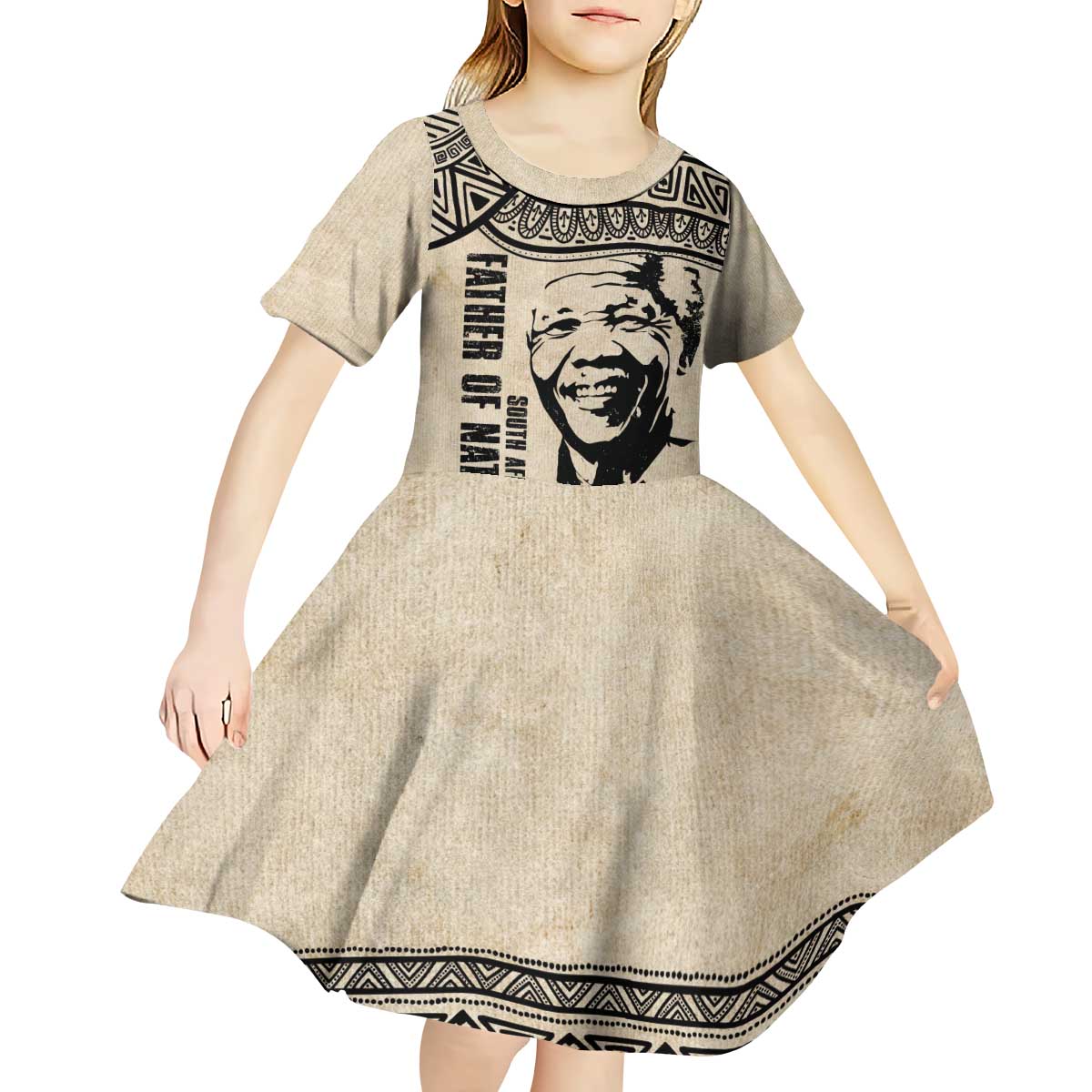 South Africa Nelson Mandela - Father Of Nation Kid Short Sleeve Dress Vintage African Pattern