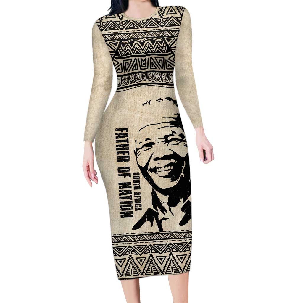 South Africa Nelson Mandela - Father Of Nation Long Sleeve Bodycon Dress Vintage African Pattern