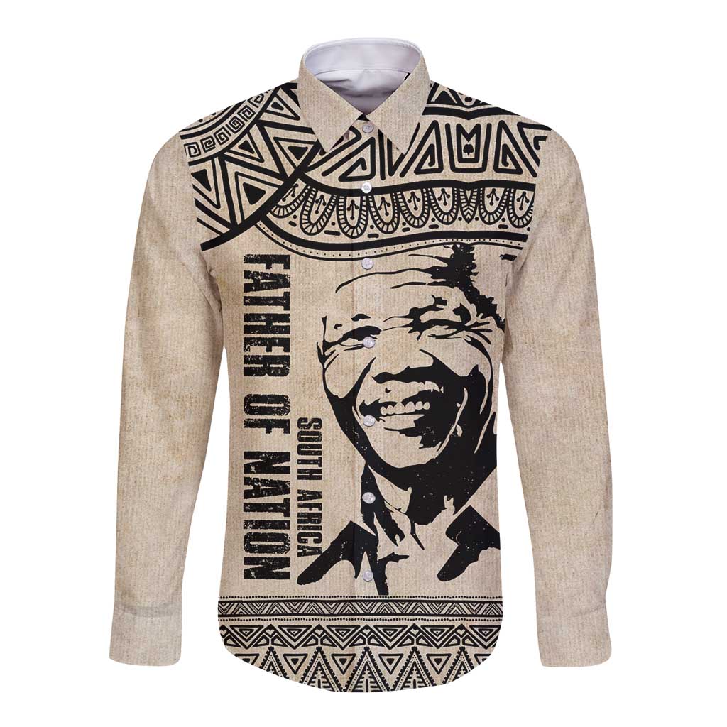 South Africa Nelson Mandela - Father Of Nation Long Sleeve Button Shirt Vintage African Pattern