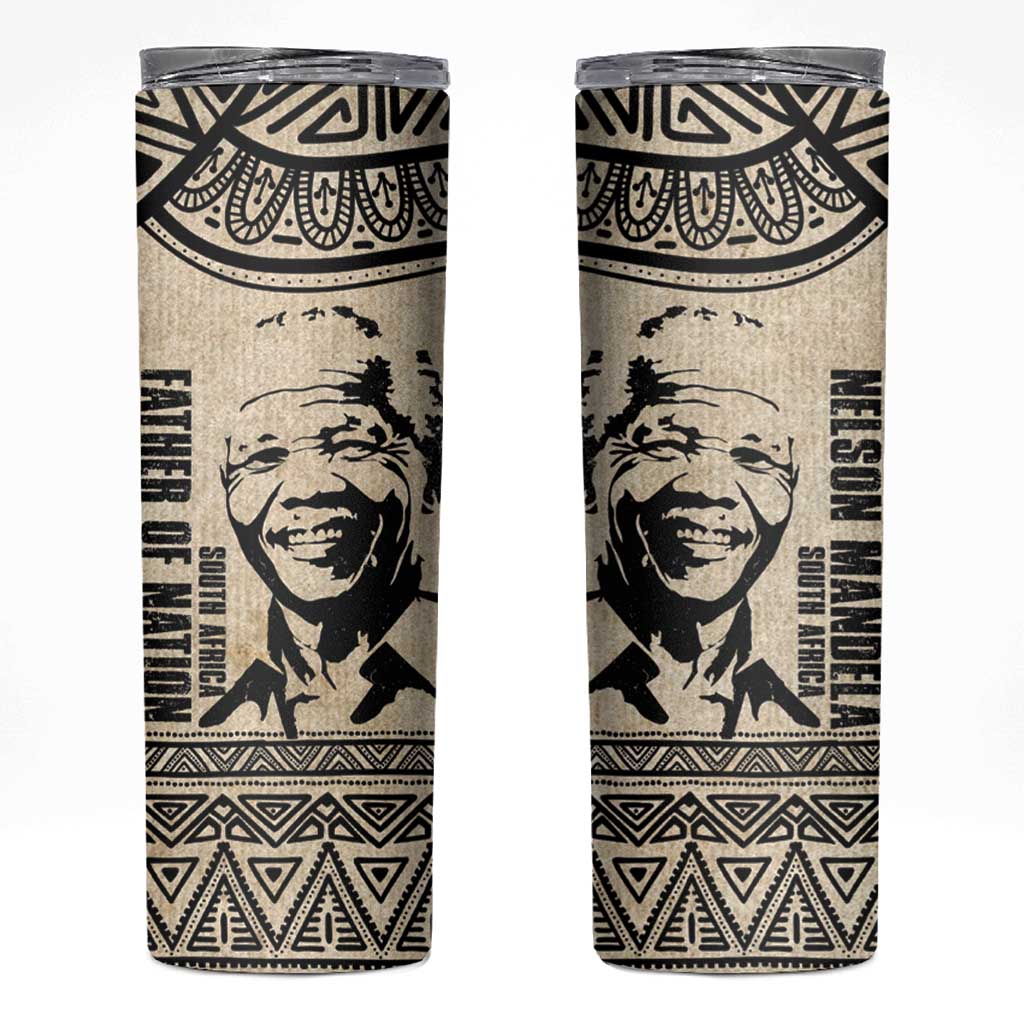 South Africa Nelson Mandela - Father Of Nation Skinny Tumbler Vintage African Pattern