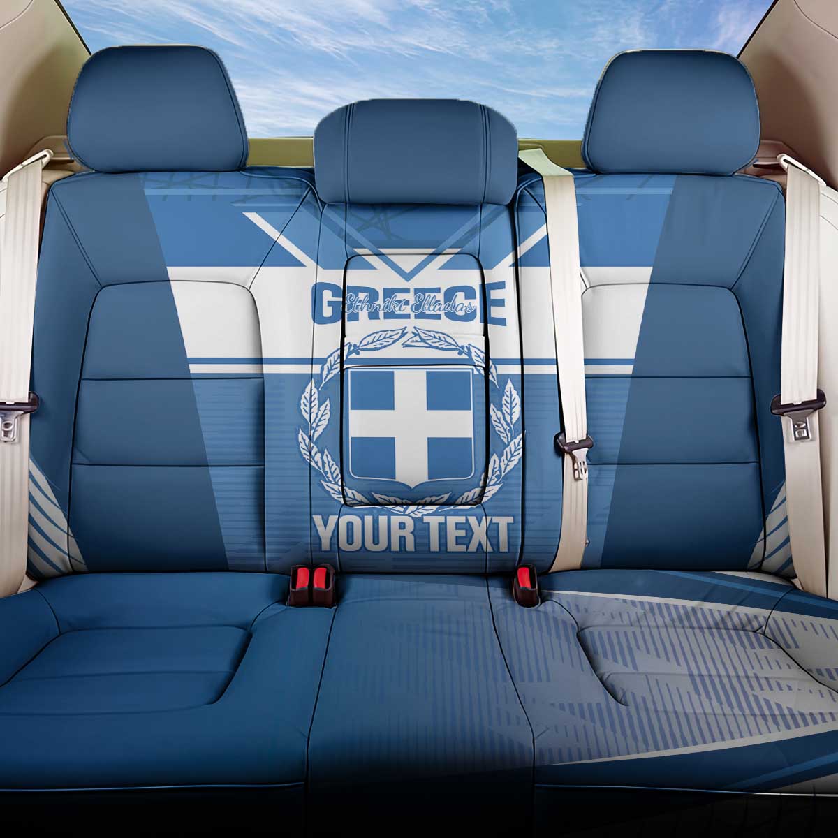 Custom Greece Football Back Car Seat Cover Go Ethniki Coat Of Arms Style