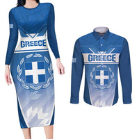 Custom Greece Football Couples Matching Long Sleeve Bodycon Dress and Long Sleeve Button Shirt Go Ethniki Coat Of Arms Style