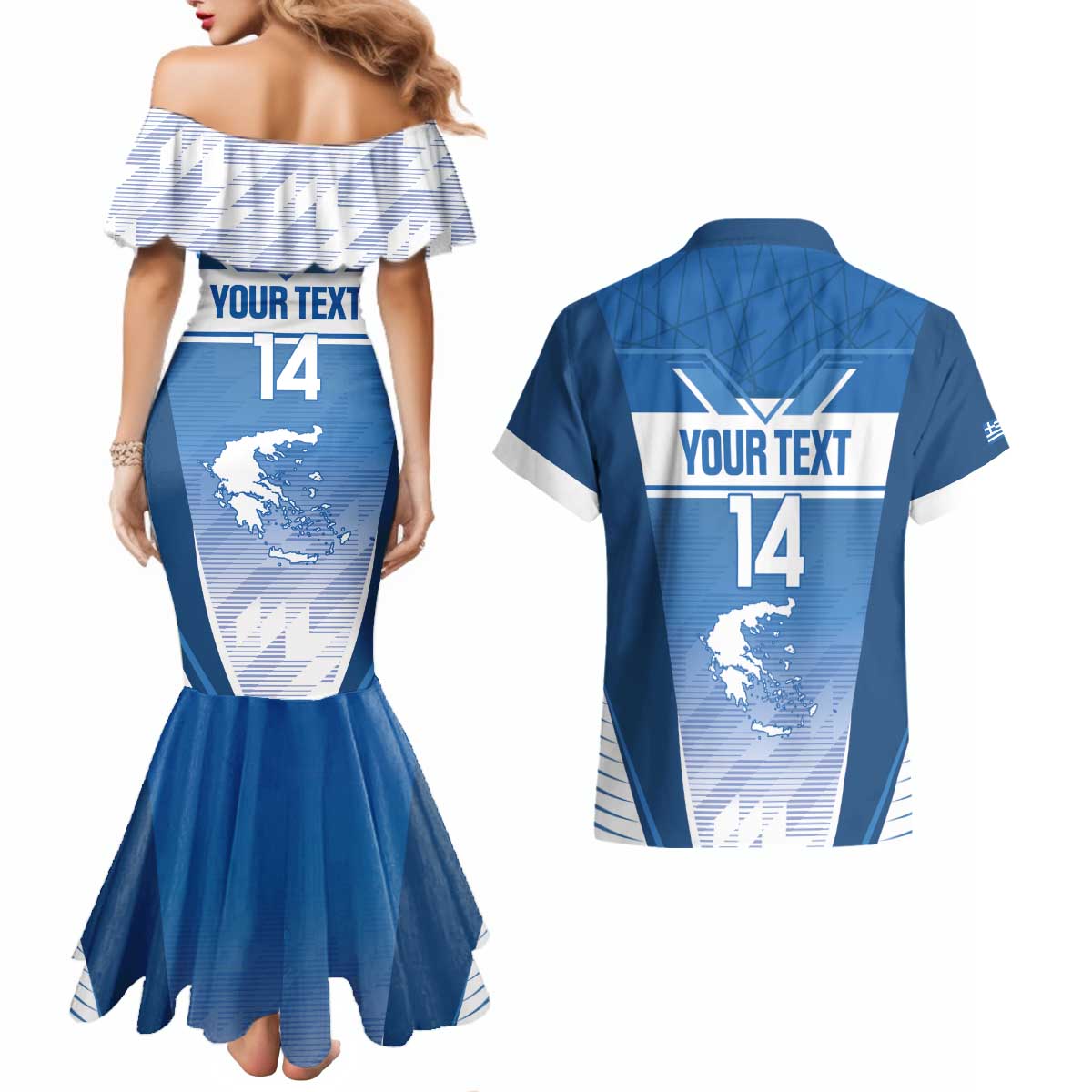 Custom Greece Football Couples Matching Mermaid Dress and Hawaiian Shirt Go Ethniki Coat Of Arms Style