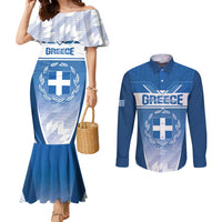 Custom Greece Football Couples Matching Mermaid Dress and Long Sleeve Button Shirt Go Ethniki Coat Of Arms Style