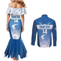 Custom Greece Football Couples Matching Mermaid Dress and Long Sleeve Button Shirt Go Ethniki Coat Of Arms Style